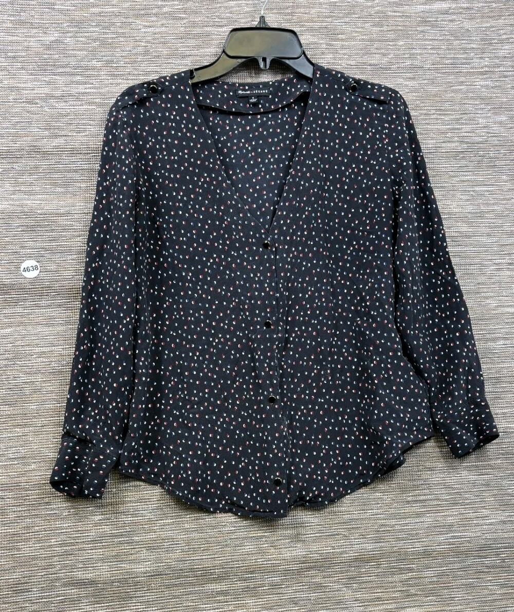 Madewell et SEZANE Colette 100% Silk Top Womens Size S Black Multi Geometric